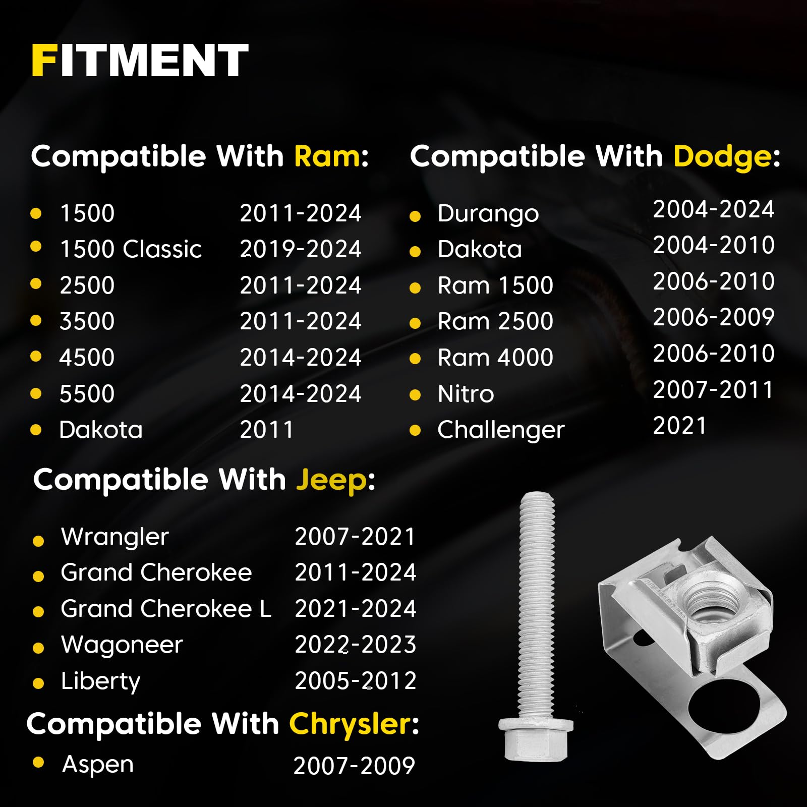 4 Sets Exhaust Manifold Flange Bolts & Nuts 03442 Hardware Kit Compatible with Jeep Wrangler, Dodge Durango Dakota, Ram 1500, Re